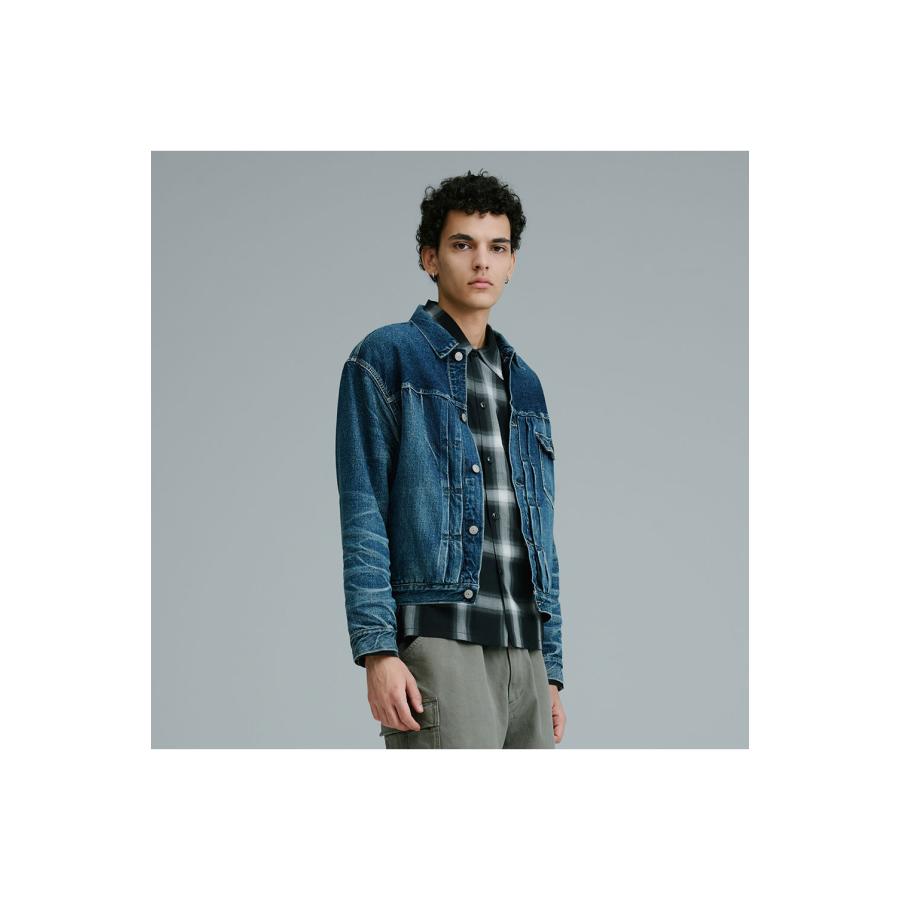 【P10倍】RECYCLED WASTE SUVIN COTTON YARN 11.5oz. DENIM BLOUSE VINTAGE WASHED - NAVY (GL15861H) Gold(ゴールド) |  | 02