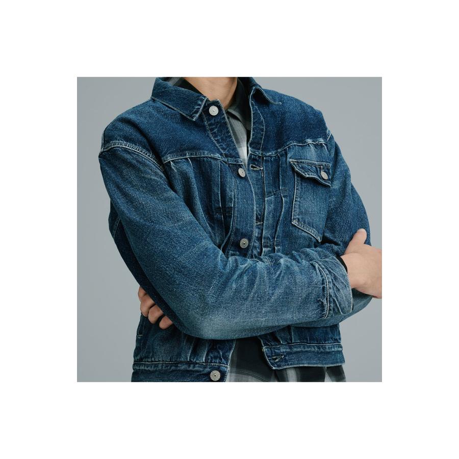 【P10倍】RECYCLED WASTE SUVIN COTTON YARN 11.5oz. DENIM BLOUSE VINTAGE WASHED - NAVY (GL15861H) Gold(ゴールド) |  | 03