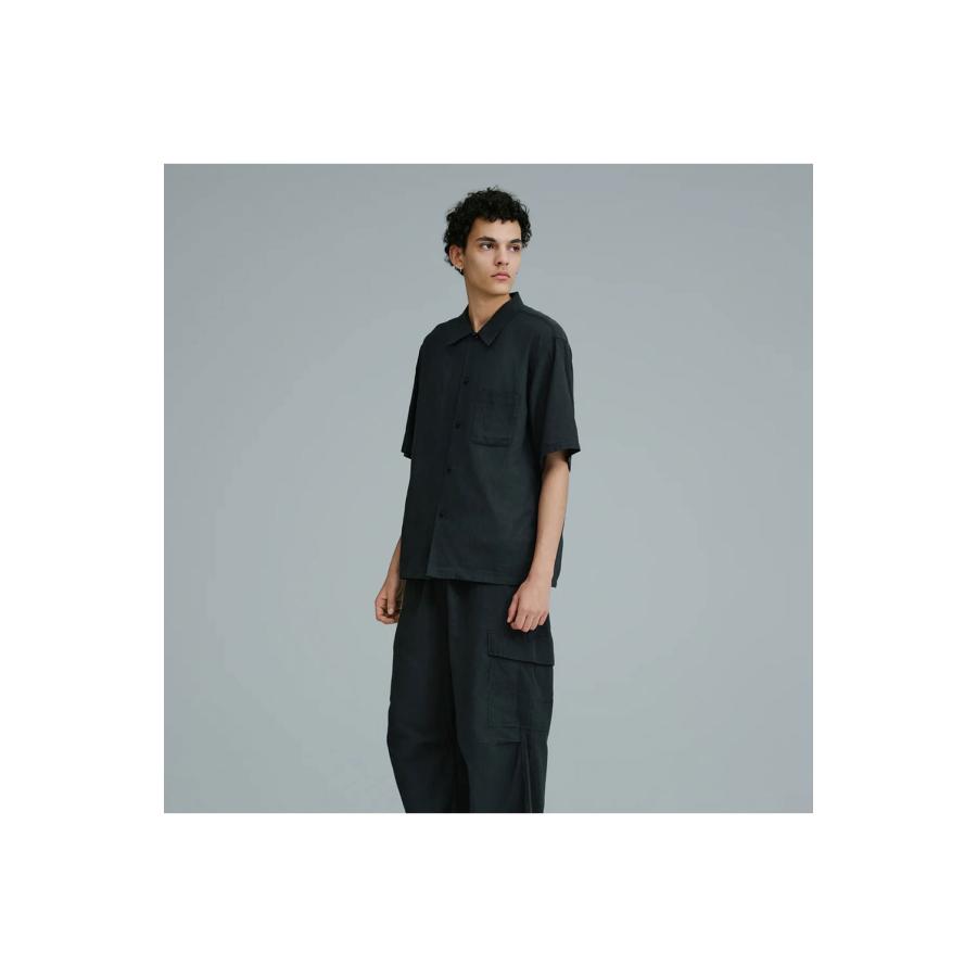 SELVEDGE OXFORD S/S OPEN SHIRT - BLACK (GL39649) Gold(ゴールド) |  | 03