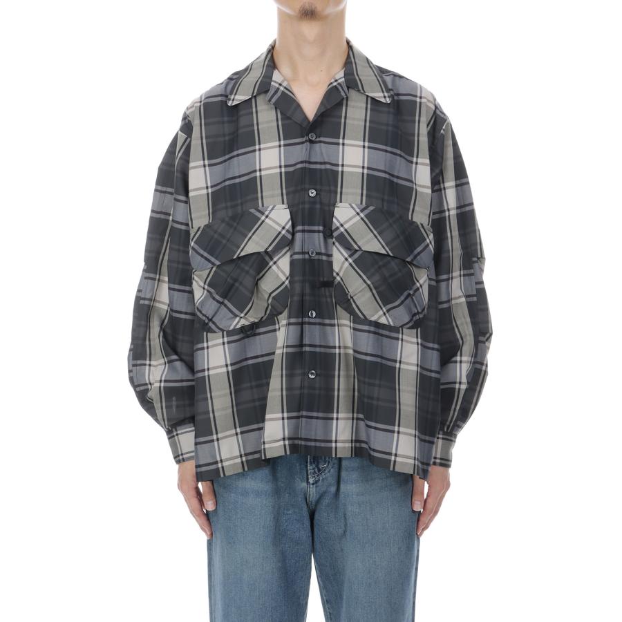 TECH SPORTS OPEN COLLAR SHIRT L/S BIG TARTAN - BLACK (BE-81026W) DAIWA PIER39(ダイワ ピア39) | DAIWA PIER39 | 01