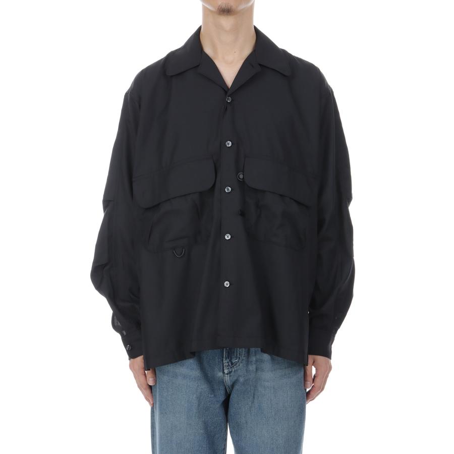 TECH SPORTS OPEN COLLAR SHIRT L/S SOLID - BLACK (BE-82026W) DAIWA PIER39(ダイワ ピア39) | DAIWA PIER39 | 01