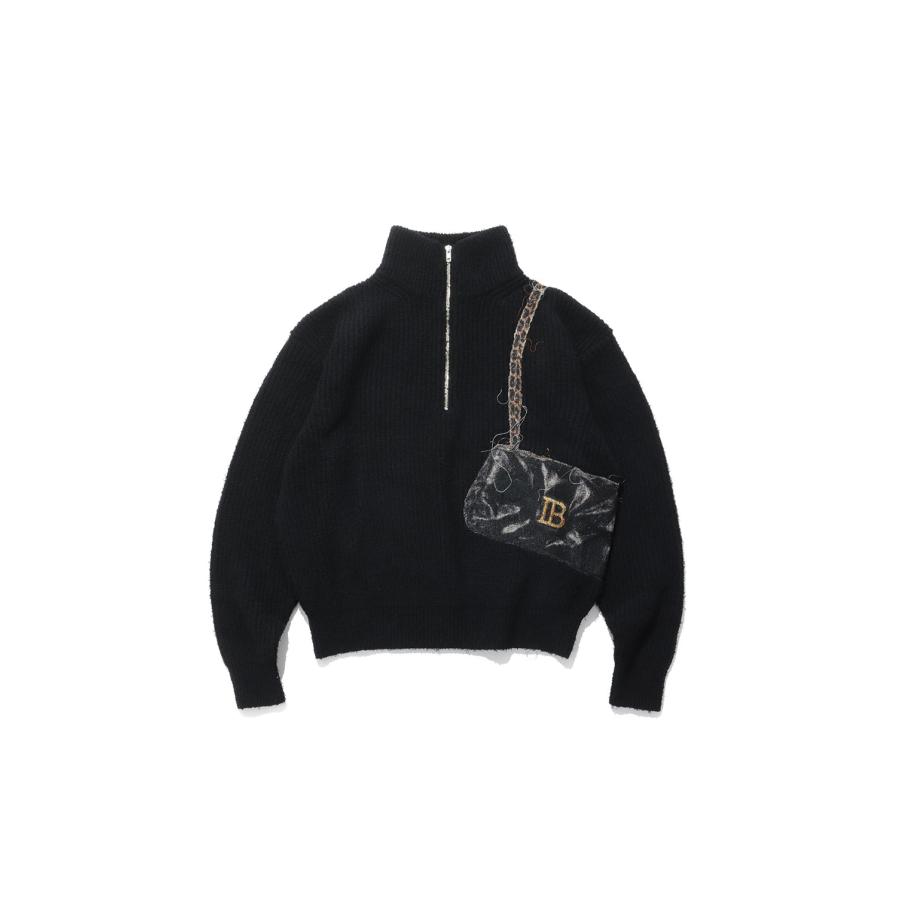TROMPE L’OEIL EMBROIDERY HALF ZIP KNIT - BLACK (26AW56KN229) doublet(ダブレット) | 