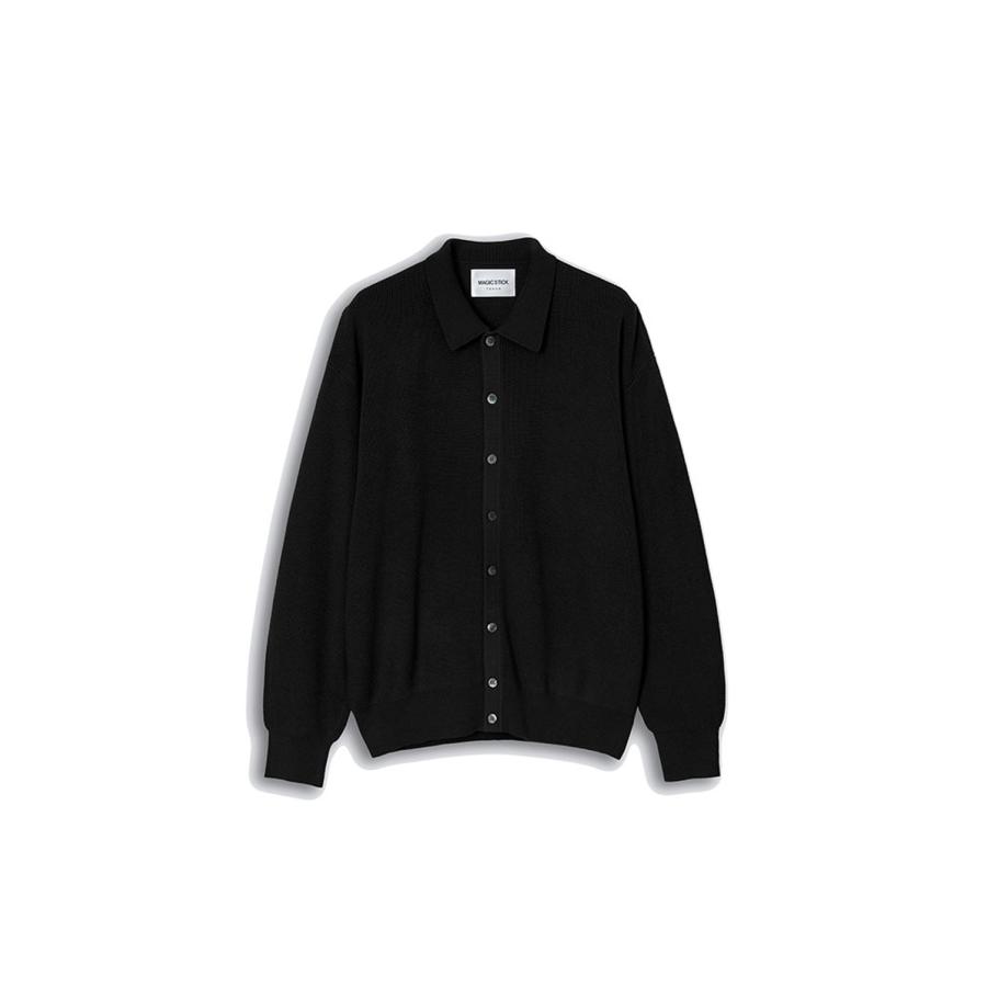COLLARED KNIT MAFIA SHIRT - Black (26FW-MS10-022) MAGIC STICK(マジックスティック) | MAGIC STICK