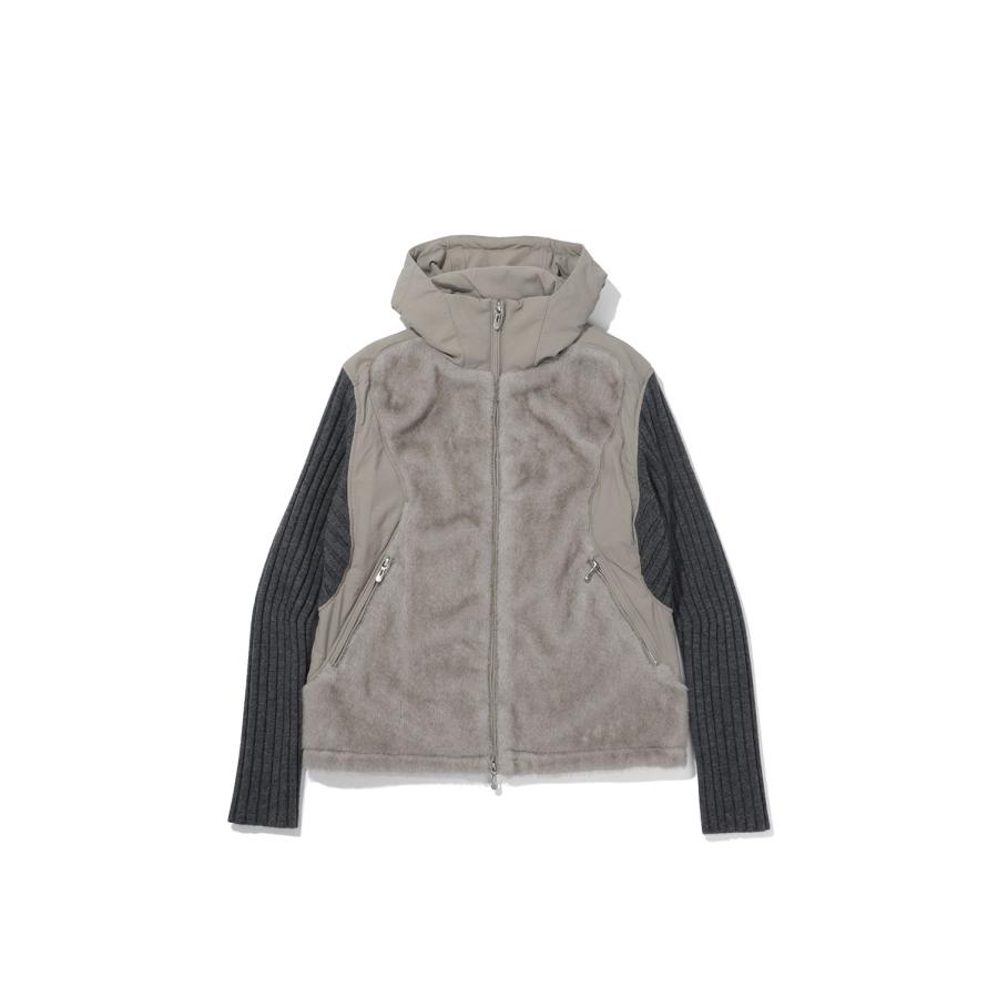 KNITTED SLEEVE PANELLED ZIP UP HOODED JACKET - BEIGE (NF262J04) NVRFRGT(ネヴァーフォーゲット) | 