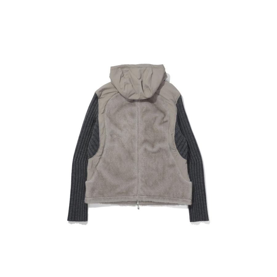KNITTED SLEEVE PANELLED ZIP UP HOODED JACKET - BEIGE (NF262J04) NVRFRGT(ネヴァーフォーゲット) |  | 01