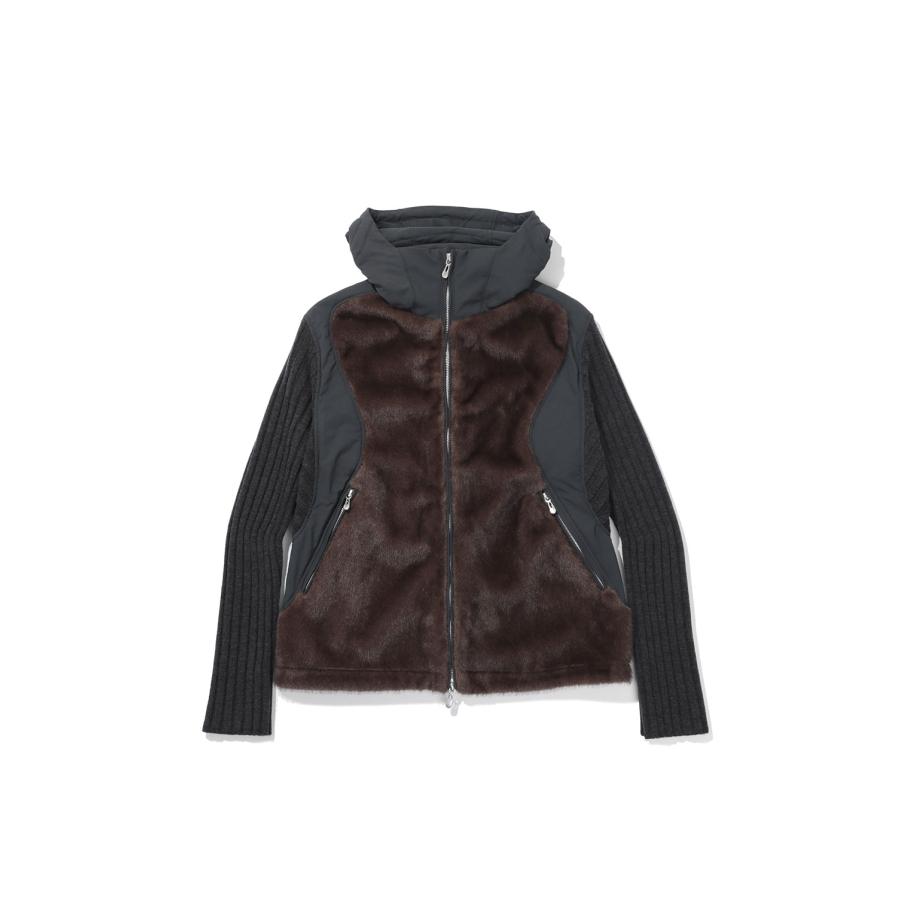 KNITTED SLEEVE PANELLED ZIP UP HOODED JACKET - CHARCOAL (NF262J04) NVRFRGT(ネヴァーフォーゲット) | 
