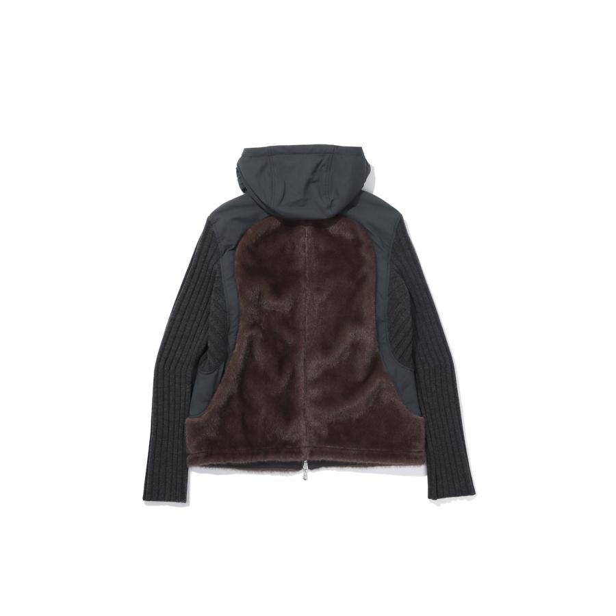 KNITTED SLEEVE PANELLED ZIP UP HOODED JACKET - CHARCOAL (NF262J04) NVRFRGT(ネヴァーフォーゲット) |  | 01