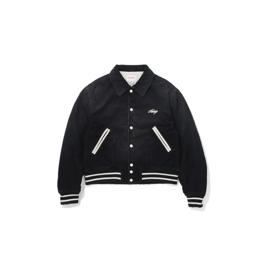 "GREATNESS ACT-COOL"Embroidered Sun-Faded Varsity Jacket - BLACK (G17BL041) KAMIYA(カミヤ) | 