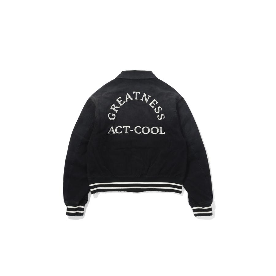 "GREATNESS ACT-COOL"Embroidered Sun-Faded Varsity Jacket - BLACK (G17BL041) KAMIYA(カミヤ) |  | 01