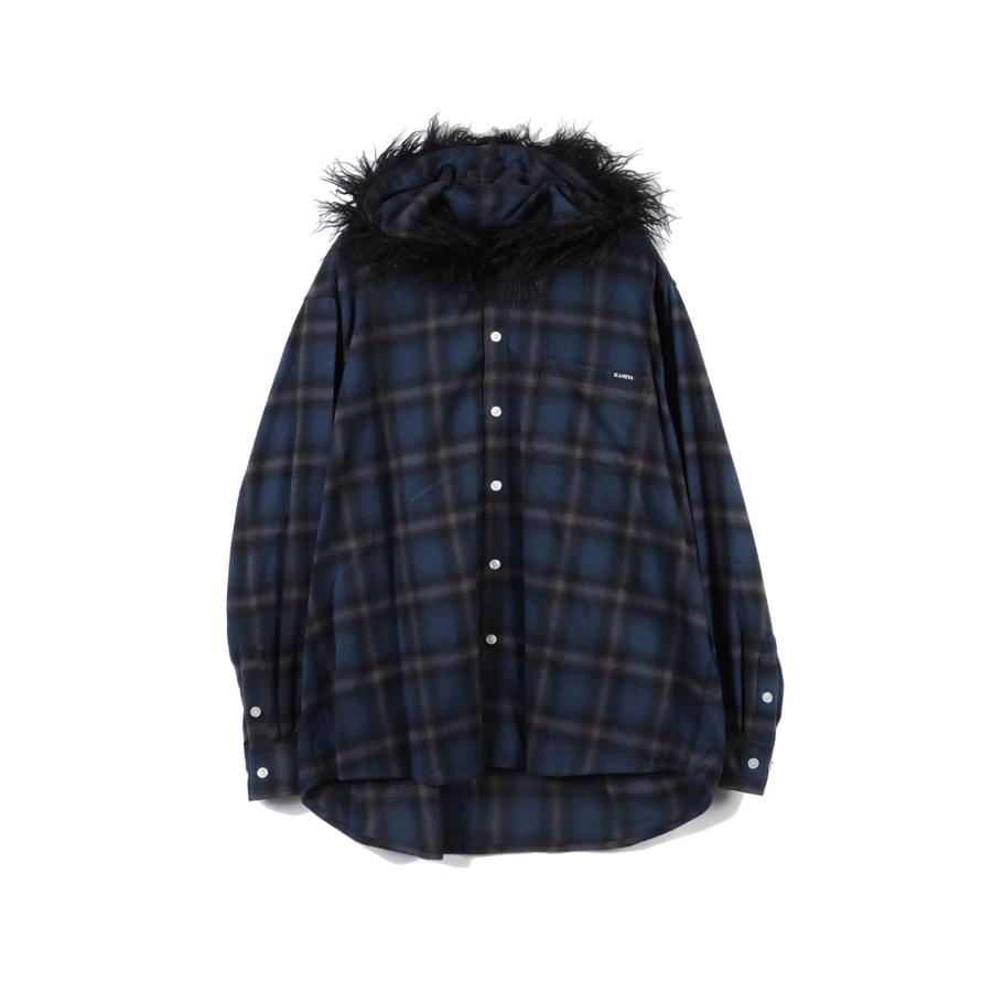 Fur-Trimmed Hooded Check Shirt - NAVY (G17SH051) KAMIYA(カミヤ) | 
