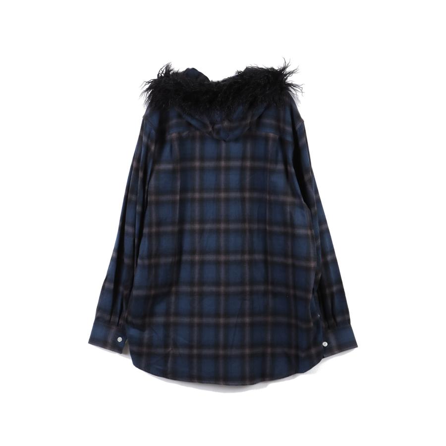 Fur-Trimmed Hooded Check Shirt - NAVY (G17SH051) KAMIYA(カミヤ) |  | 01