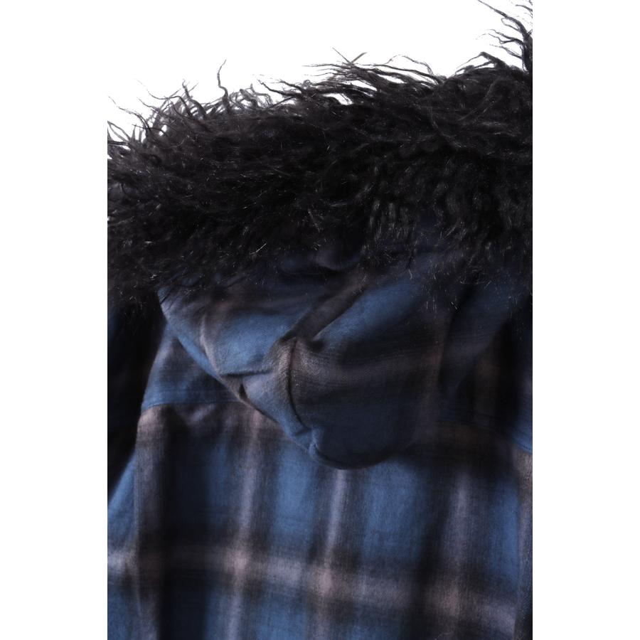 Fur-Trimmed Hooded Check Shirt - NAVY (G17SH051) KAMIYA(カミヤ) |  | 02
