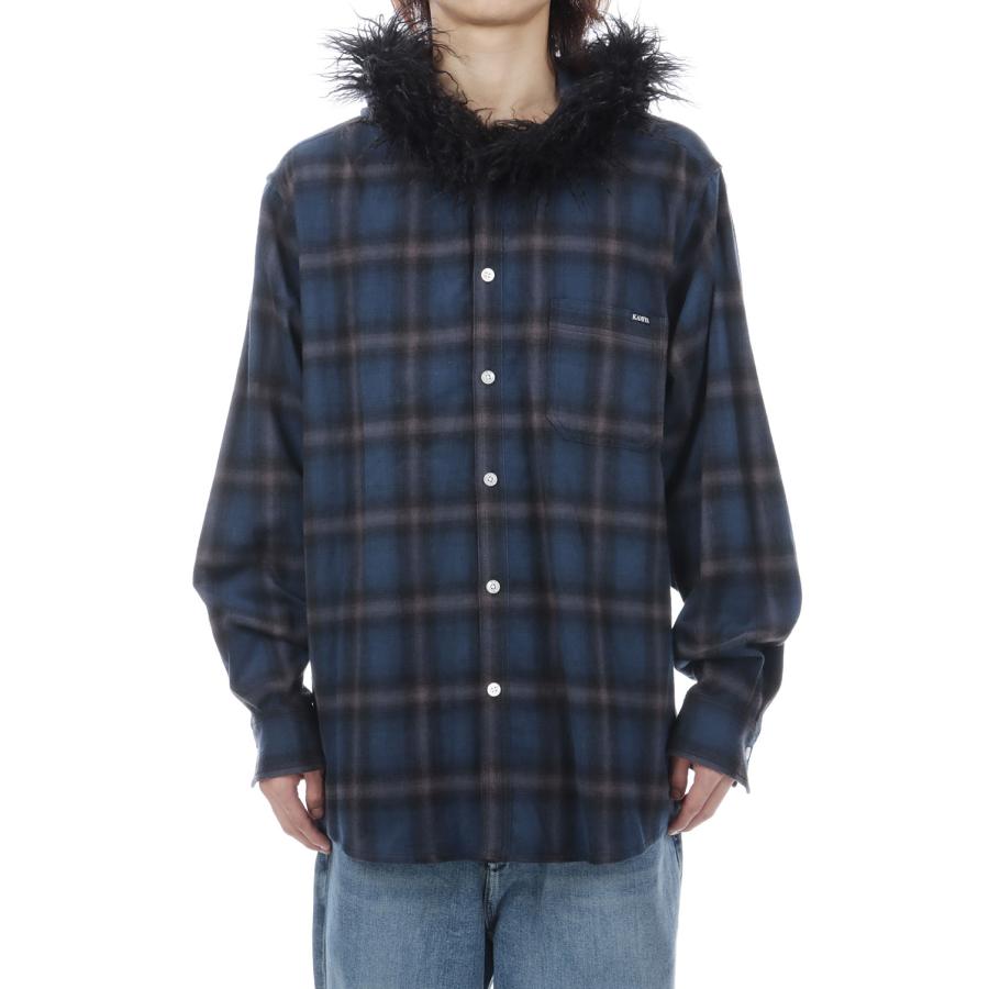 Fur-Trimmed Hooded Check Shirt - NAVY (G17SH051) KAMIYA(カミヤ) |  | 03