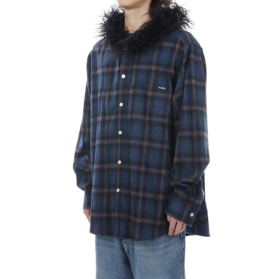 Fur-Trimmed Hooded Check Shirt - NAVY (G17SH051) KAMIYA(カミヤ) |  | 04