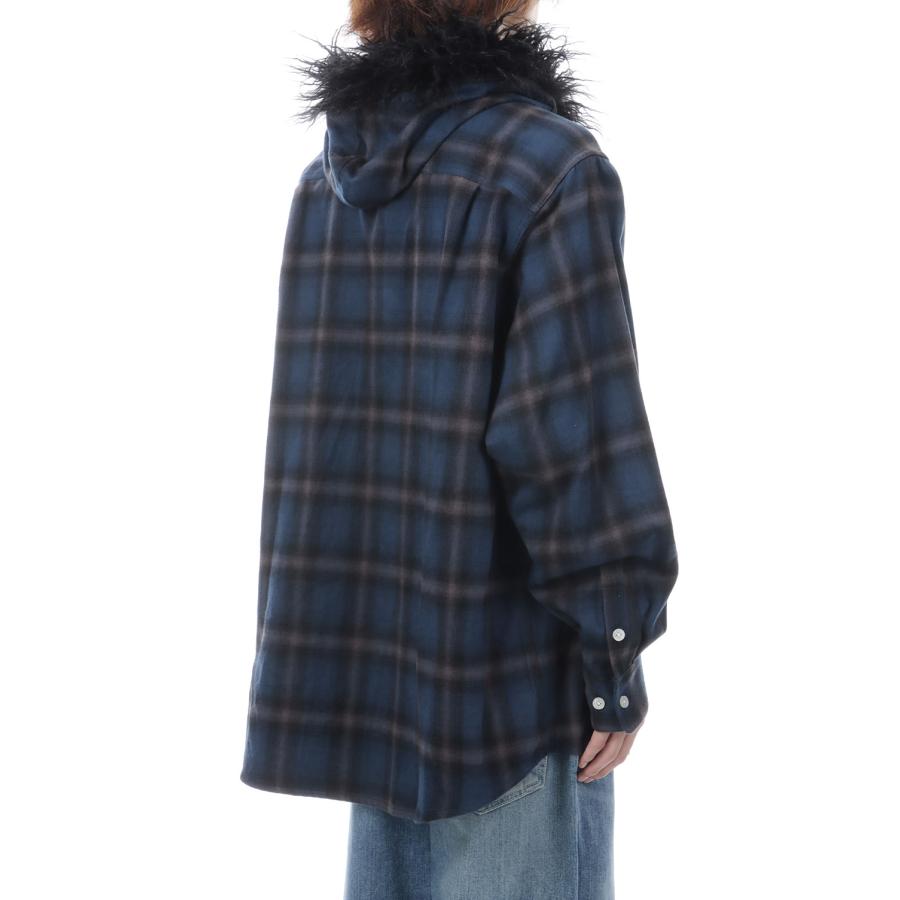 Fur-Trimmed Hooded Check Shirt - NAVY (G17SH051) KAMIYA(カミヤ) |  | 05