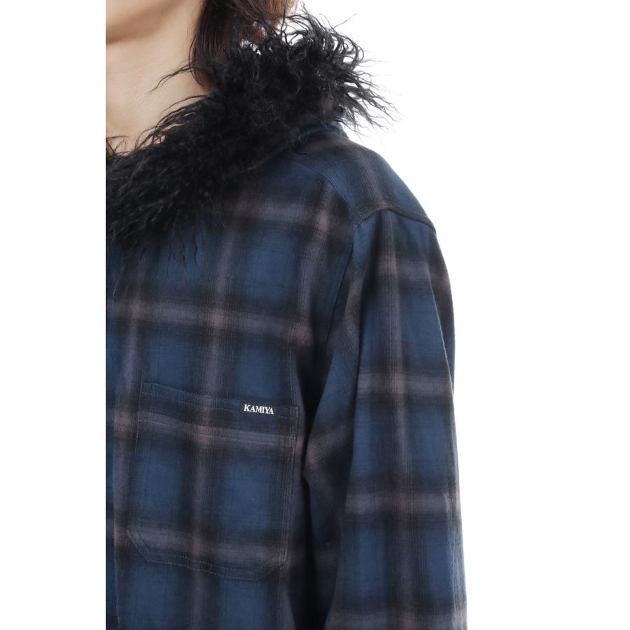 Fur-Trimmed Hooded Check Shirt - NAVY (G17SH051) KAMIYA(カミヤ) |  | 07