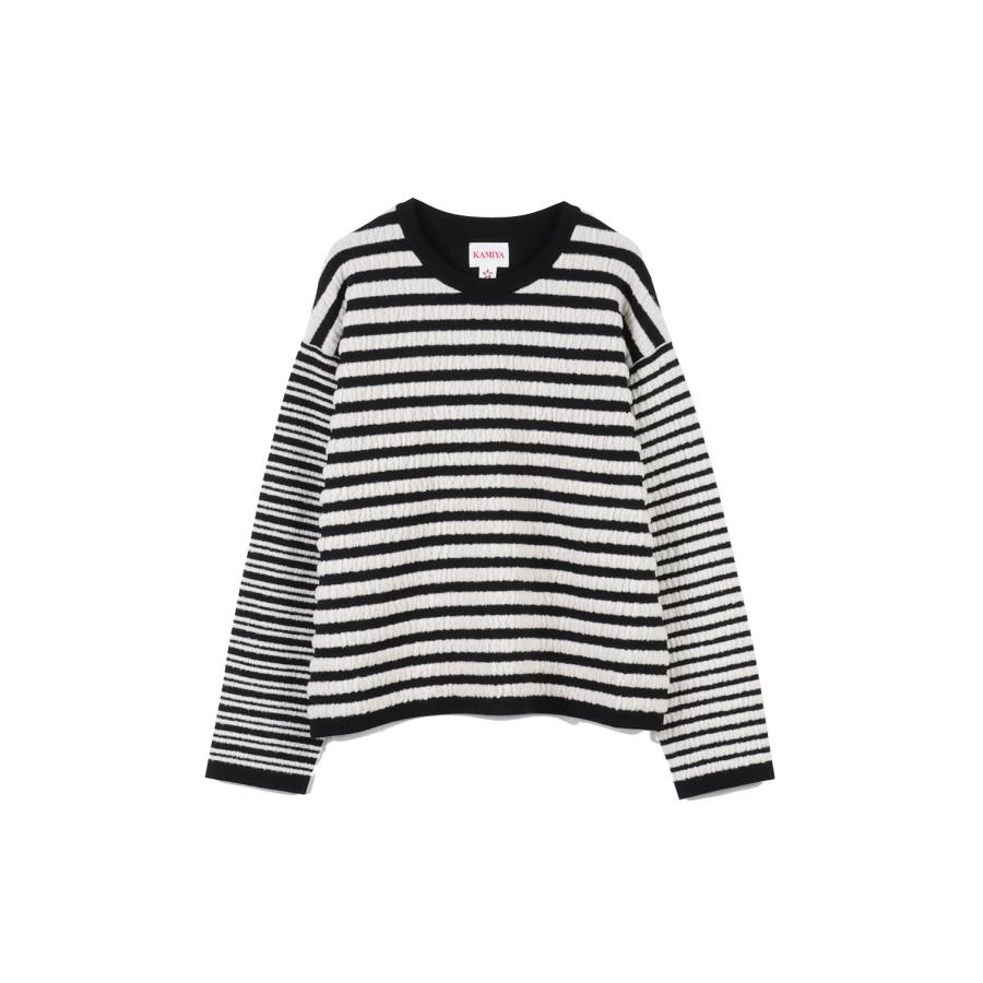 Horizontal Multi-Stripe Boucl_ Knit - BLACK (G17PO081) KAMIYA(カミヤ) | 