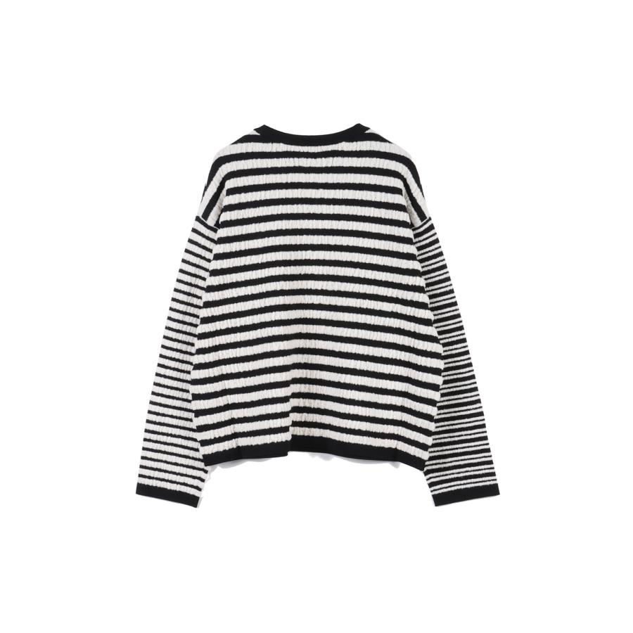 Horizontal Multi-Stripe Boucl_ Knit - BLACK (G17PO081) KAMIYA(カミヤ) |  | 01