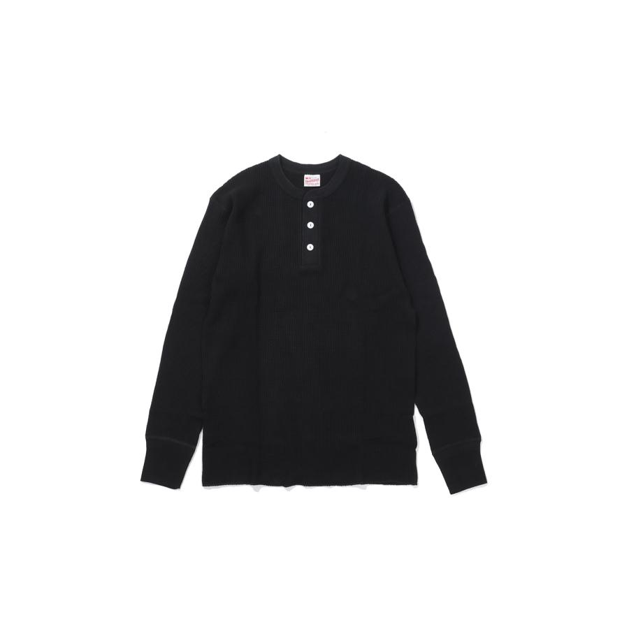 Thermal King Waffle Henleyneck L/S - Black (#52016) Healthknit(ヘルスニット) | 
