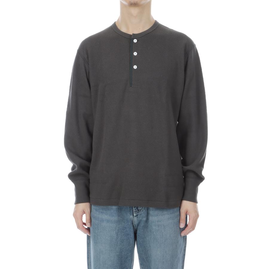 Thermal King Raschel Honeycomb Henleyneck L/S - Fade Black (#52034) Healthknit(ヘルスニット) |  | 02