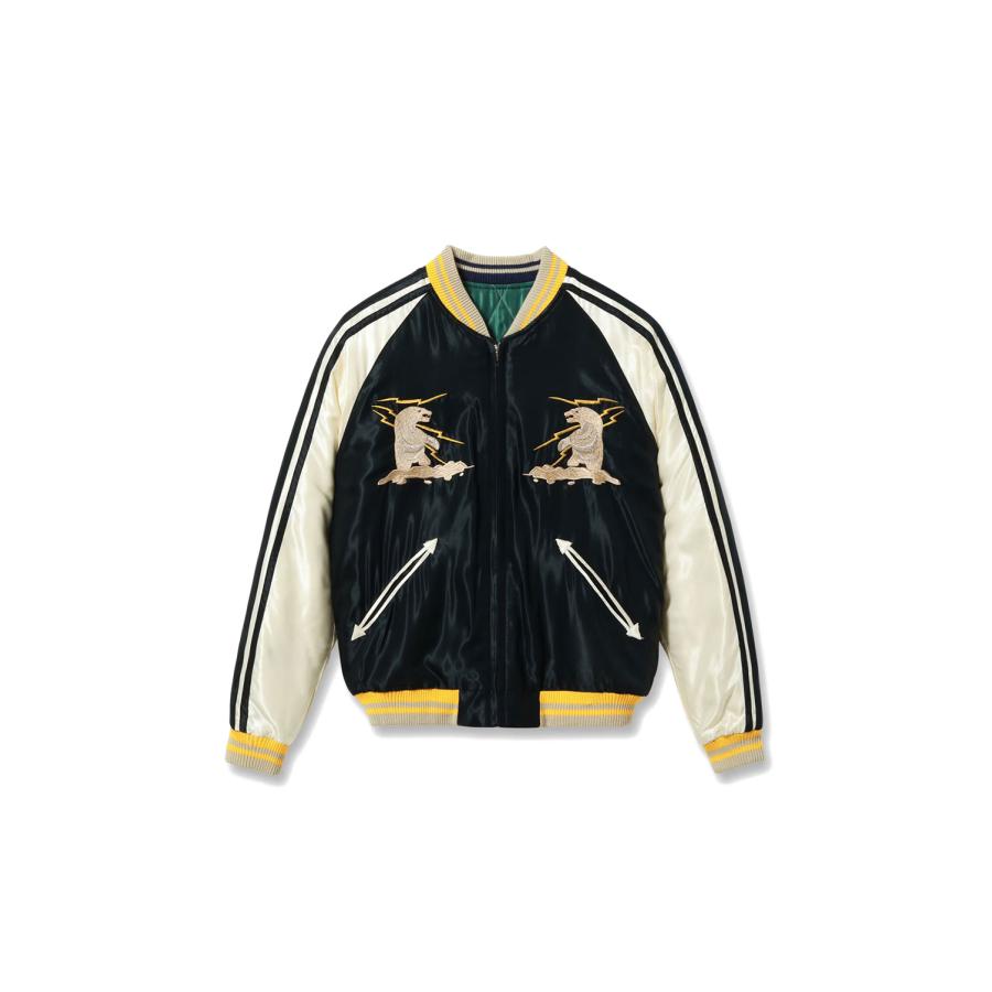 Late 1950s Style Acetate Quilted Souvenir Jacket “MOOSE” × “ALASKAN EAGLE” / 119) BLACK (TT15973-119) TAILOR TOYO(テーラートーヨー) | 