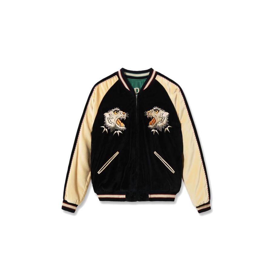 Velveteen (Two-tone) × Acetate Souvenir Jacket “WHITE TIGER” × “GOLD DRAGON” / 119) BLACK (TT15975-119) TAILOR TOYO(テーラートーヨー) | 