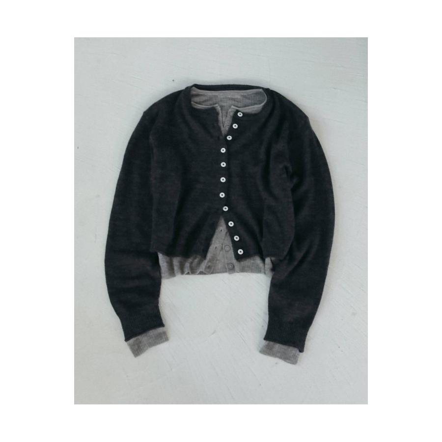 Layered Crewneck Cardigan -CHARCOAL GRAY (62620531) anuke(アンヌーク) |  | 01