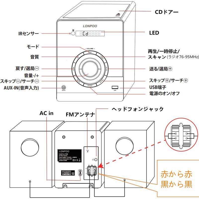 CDプレーヤー 30W CDステレオシステムミニコンポ FMラジオ Bluetooth対応スピーカー USB/AUX入力 ヘッドフォンジャッ CDプレーヤー 30W CDステレオシステムミニコンポ FMラジオ Bluetooth対応スピーカー USB/AUX入力 ヘッドフォンジャッ