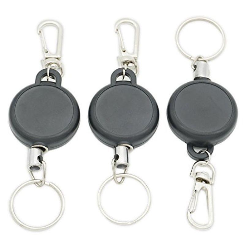 カラビナ付 キーリール キーホルダー リールキーホルダー 伸縮自在 紛失防止 3個組 倉