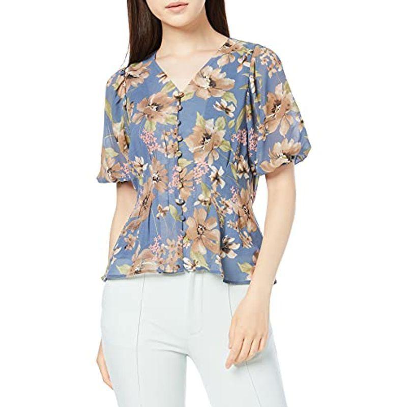 アウトレット販売 ロイヤルパーティー カジュアルドレス 花柄ペプラムブラウス レディース ブルー F 直販格安 Superavila Com
