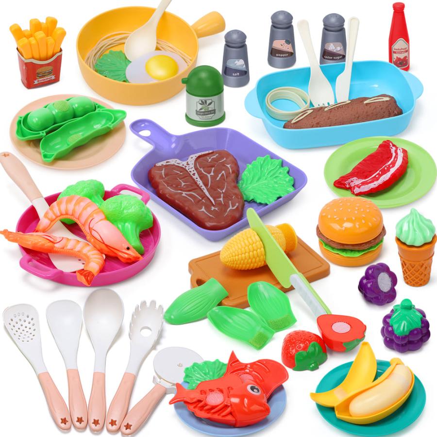おままごとセット お肉と野菜セット 42点セット 洋食 ステーキ ナイフ 切れる ほうちょう おもちゃ 知育玩具 ごっこ遊び クッキングトイ 食材 食器  調理器具 | 