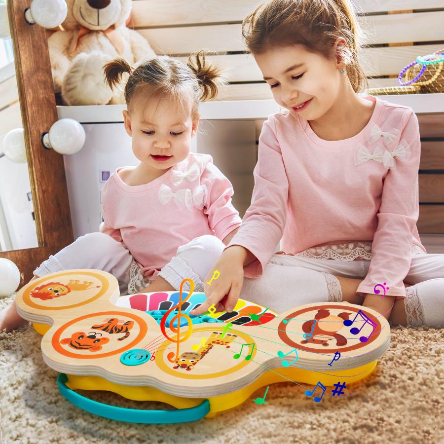 ピアノ おもちゃ Cute Stone 2in1遊び方 楽器 高品質木材 ドラム 子供
