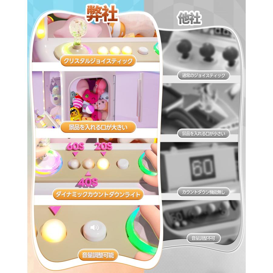 クレーンゲーム おもちゃ Skirfy 卓上ゲーム 知育玩具 ベアデザイン 雰囲気音楽付き コイン入れ式 強力なグリップ おきあがりこぼし ぬいぐるみ DIY可能カプセルの画像