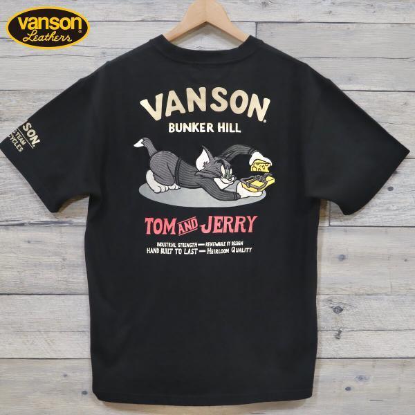 メンズ トムとジェリー VANSON バンソン コラボ 半袖 Ｔシャツ バック 刺繍 ポケット ユニセックス レディース 黒 ブラック｜def-store