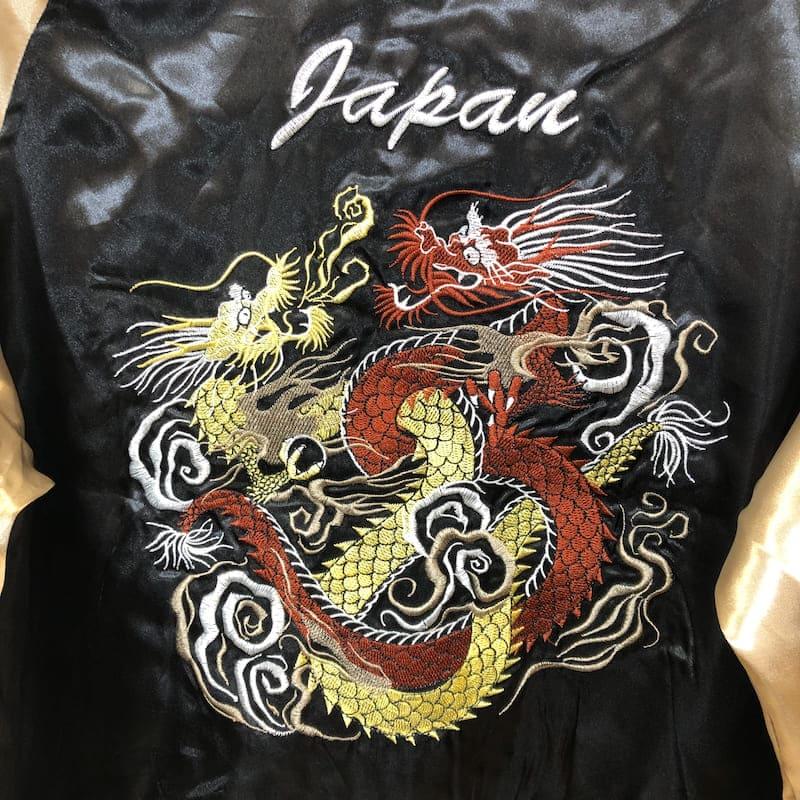 CALIF スカジャン スーベニアジャケット 鷹 ドラゴン 龍 和柄 サテン 黒 送料無料 メンズ スカジャン ツイン ドラゴン 龍 竜 和柄 ブルゾン