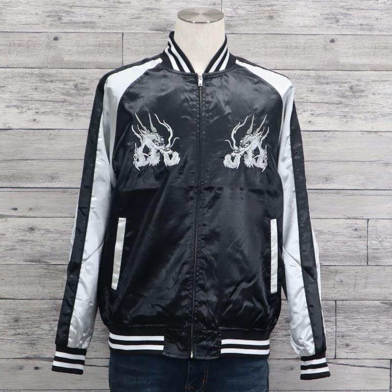 送料無料 メンズ スカジャン ドラゴン 銀龍 龍 銀竜 竜 ブルゾン