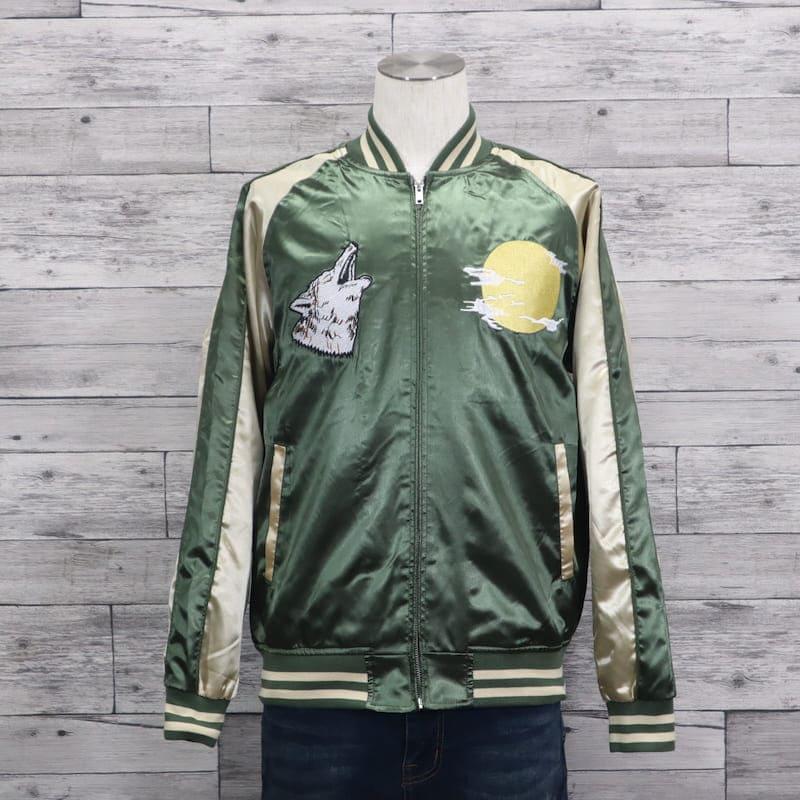 送料無料 メンズ スカジャン 銀狼 狼 シルバーウルフ ウルフ 和柄