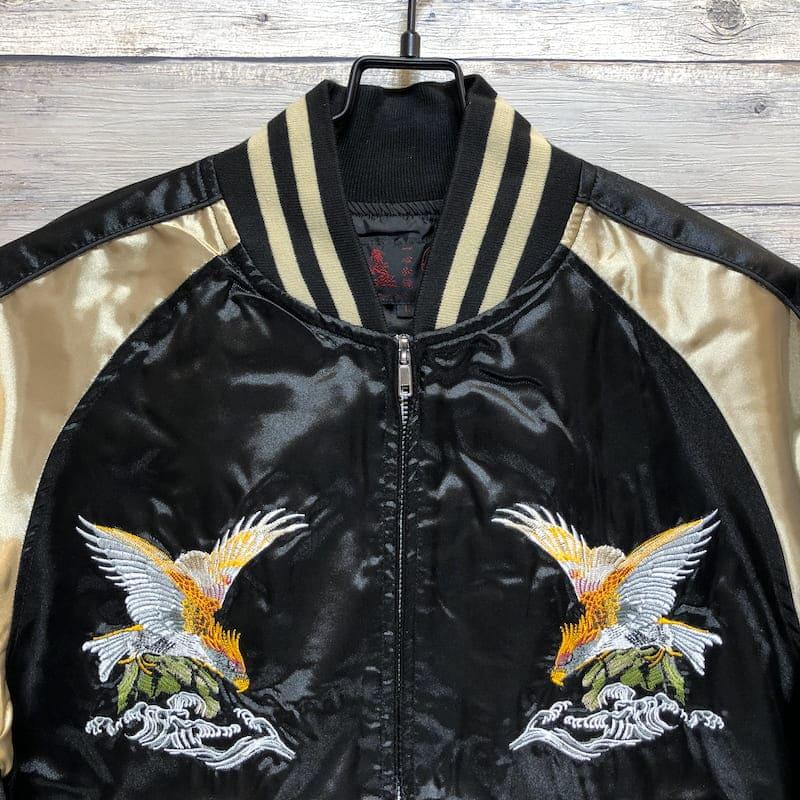 一心如鏡★イーグル 鷲柄 総刺繍 スカジャン 茶 金 L 人気カラー 一心如鏡】 鷲 イーグル 本格豪華刺繍スカジャン 中綿なし