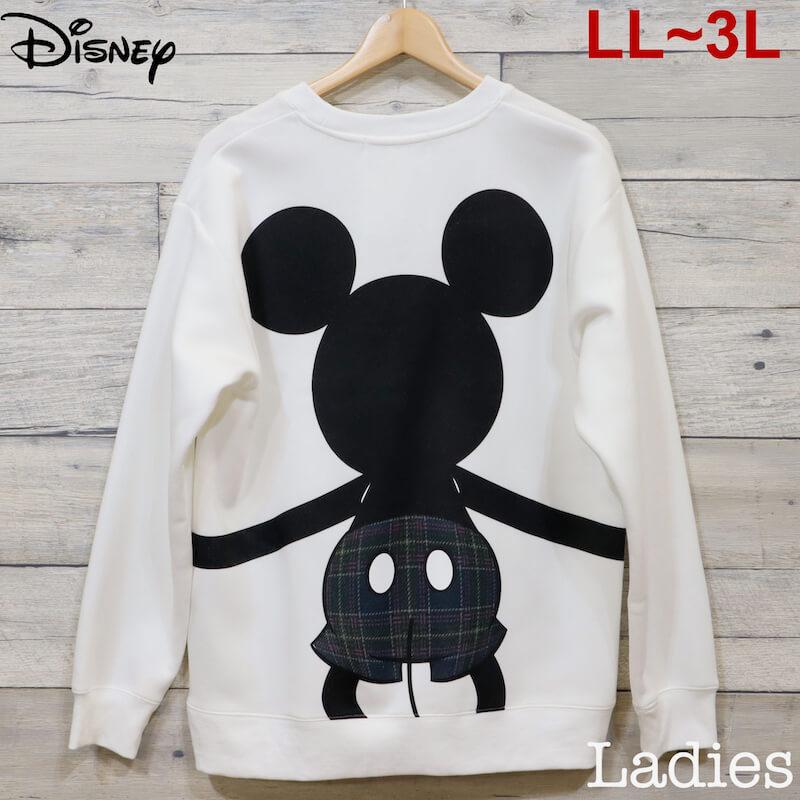 送料無料 レディース ディズニー ミッキーマウス スウェット トレーナー プルオーバー 抱きつき プリント 裏起毛 大きいサイズ Ll Xl 3l Xxl 白 ホワイト 21a W新作 送料無料