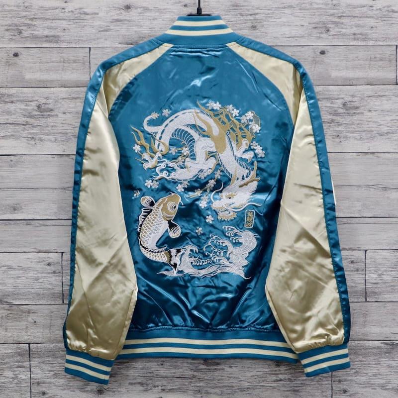 【レア】一心如鏡　スカジャン　アメカジ　M 青　鯉　龍　ブルー レア】一心如鏡 スカジャン アメカジ M 青 鯉 龍 ブルー 一心如鏡