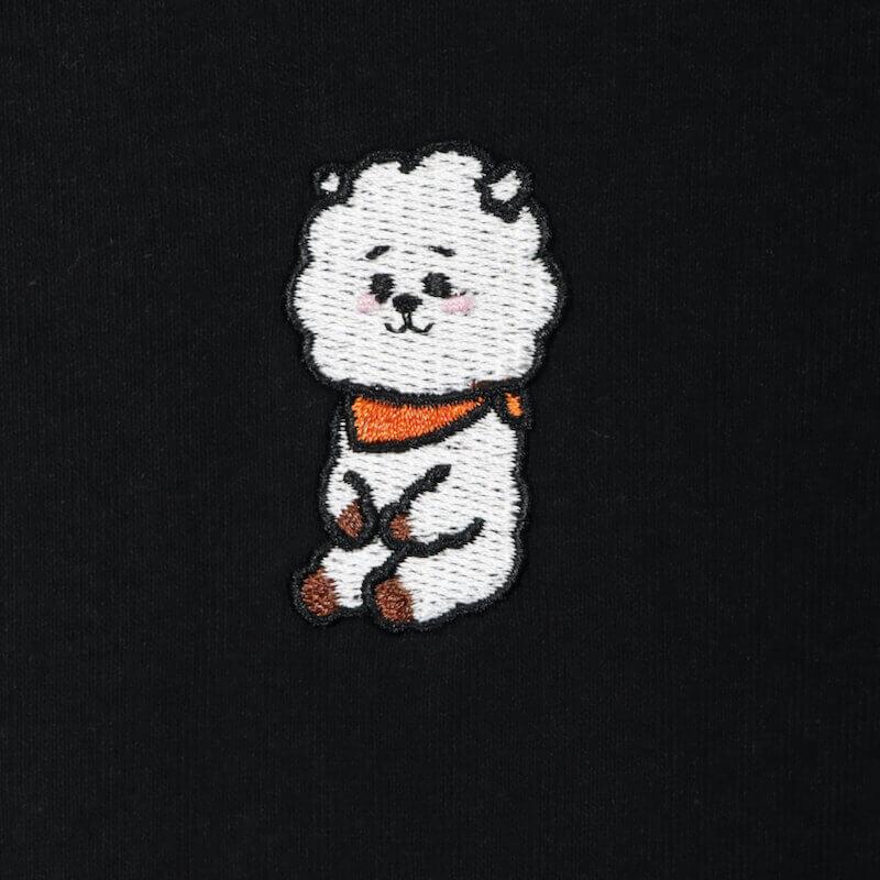 送料無料 BT21 BTS 半袖 Tシャツ ティーシャツ 半袖Tシャツ RJ アールジェイ アルパカ ジン JIN 刺繍 公式 グッズ LINE キャラクター ユニセックス 白 黒｜def-store｜12