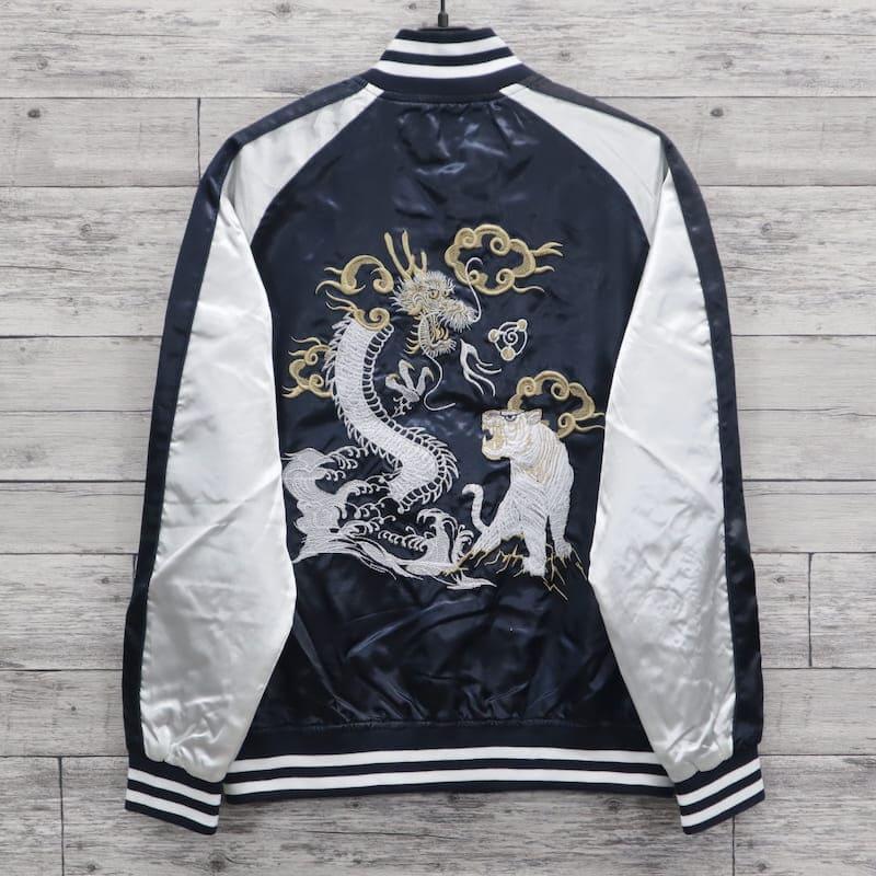 美品 スカジャン Lサイズ　龍、JAPAN スカジャン 和柄 龍 竜 メンズ 東洋 50代 別珍 40代 ドラゴン 龍神 桜