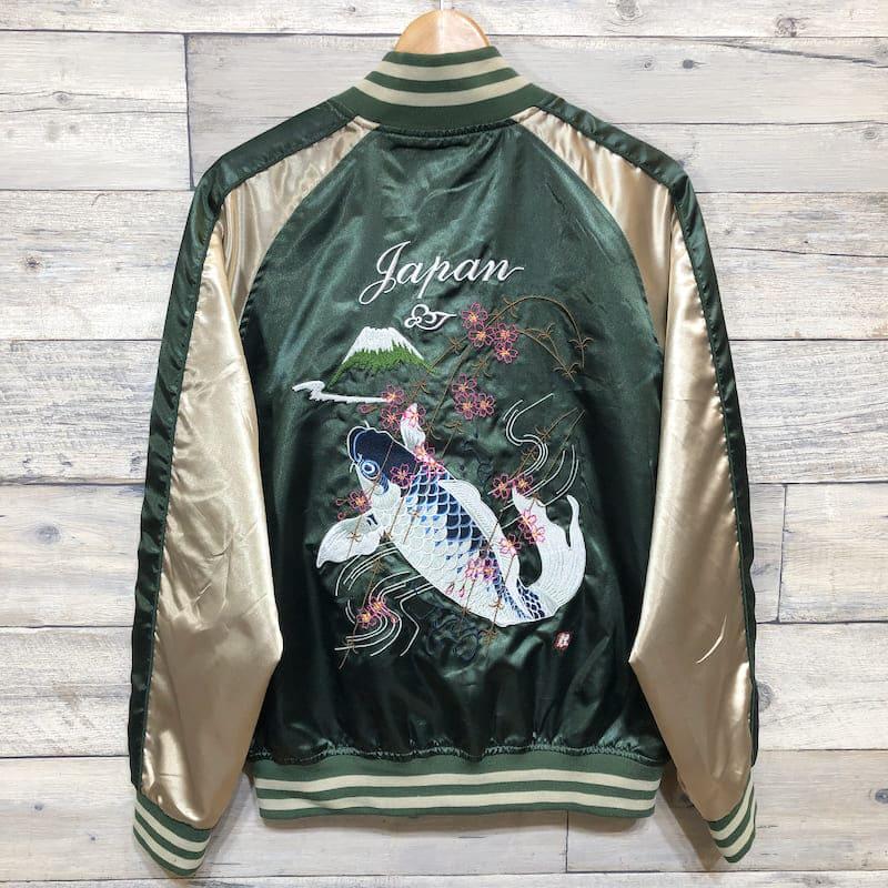 一心如鏡 スカジャン 未使用 3L メンズ 緑 金 鯉 JAPAN 富士山 刺繍 一心如鏡 スカジャン 未使用 3L メンズ 緑 金 鯉 JAPAN 富士山 刺繍