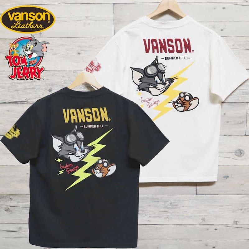【送料無料】メンズ トムとジェリー VANSON コラボ 半袖 tシャツ 半袖Tシャツ ティーシャツ バック 刺繍 胸刺繍 バンソン バイカー トムジェリ レディース ユニセックス 白 ホワイト 黒 ブラック VANSON（バンソン） 送料無料 メンズ トムとジェリー コラボ 半袖 T