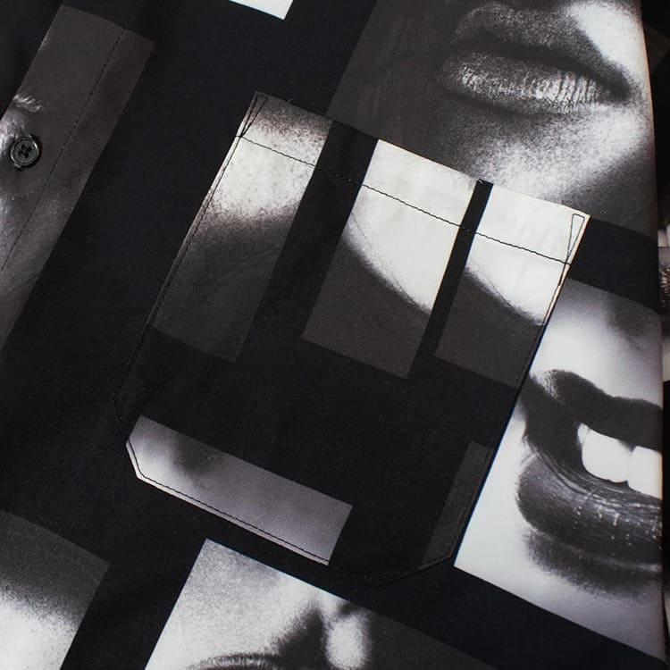 【送料無料】メンズ GALLIS ADDICTION ガリス アディクション 半袖 シャツ 半袖シャツ リップ柄 唇 フォト 総柄 ワイドシルエット ユニセックス レディース モノクロ モノトーン 白 ホワイト 黒 ブラック GALLIS ADDICTION（ガリスアディクション） 送料無料 メンズ ガリス