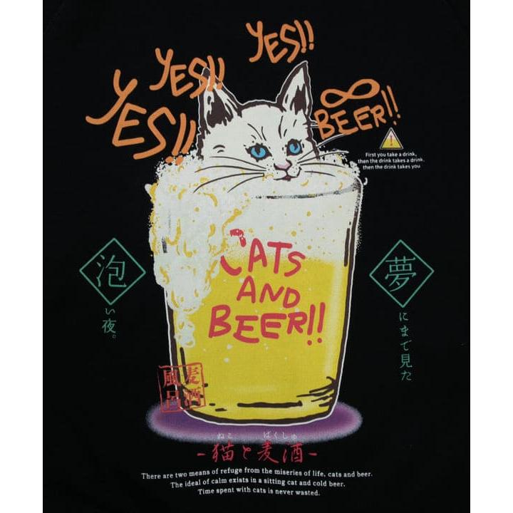 スウェット トレーナー 猫と麦酒 スウェット トレーナー 空紡糸裏毛 猫と麦酒 ヘムスピンドルクルー