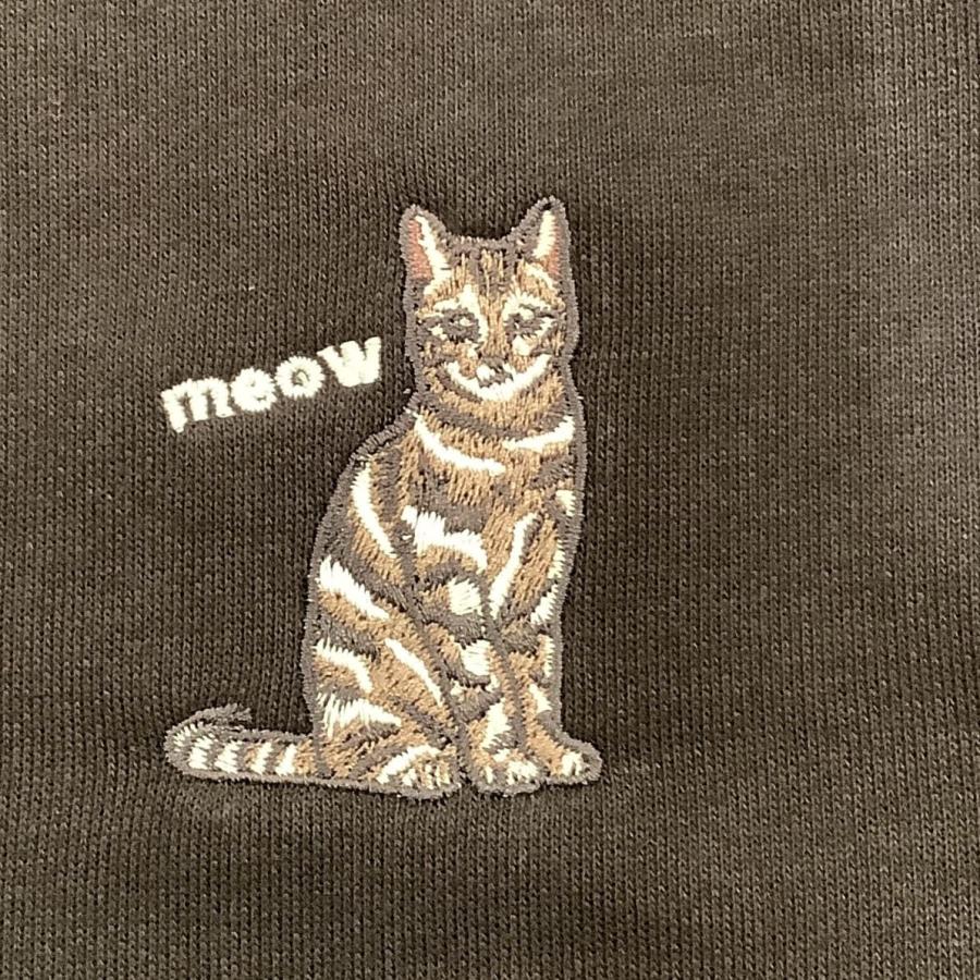 長袖 トレーナー スウェット トップス ネコ 猫 ねこ 刺繍 ワンポイント 