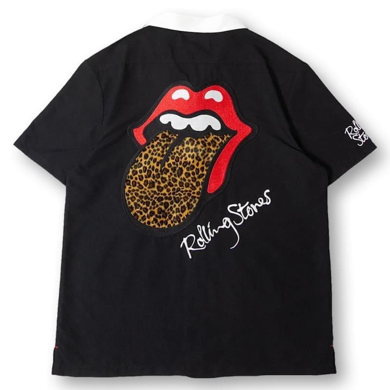 【送料無料】メンズ THE ROLLING STONES ローリングストーンズ JACKROSE ジャックローズ コラボ 半袖 シャツ ボーリングシャツ 開襟 オープンカラー LIPS＆TAN 刺繍 アニマル ヒョウ柄 レオパード ユニセックス 白 ホワイト 黒 ブラック JACKROSE（ジャックローズ） 送料無料 メンズ ローリングストーンズ