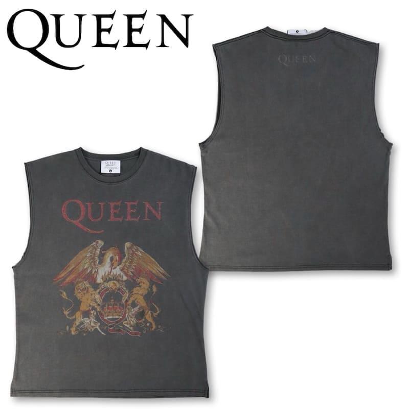 送料無料 メンズ QUEEN クイーン ノースリーブ トップス ロゴ プリント
