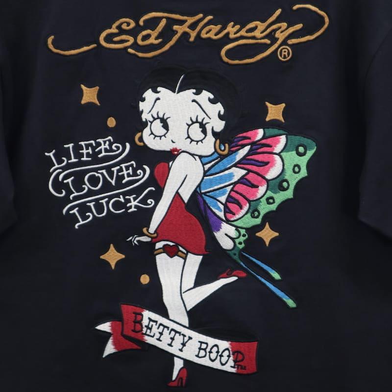 （9）Ed Hardy Betty Boop ストーン装飾 Tシャツ黒 BETTY BOOP（ベティ ブープ） Ed Hardy エドハーディー BED-2603 半袖